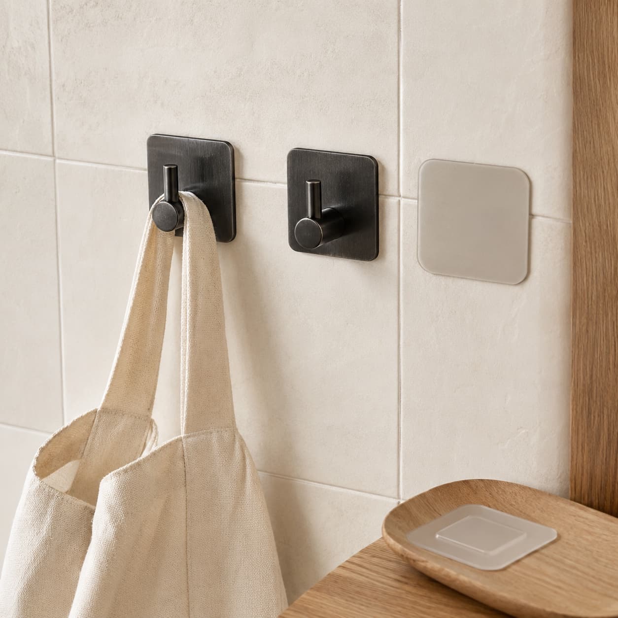 Adhesive steel hook used on a smooth suitable surface