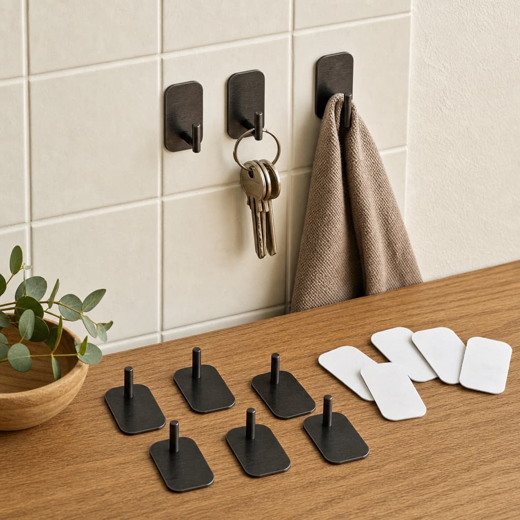 Stick-On Steel Hook Set in blackened steel